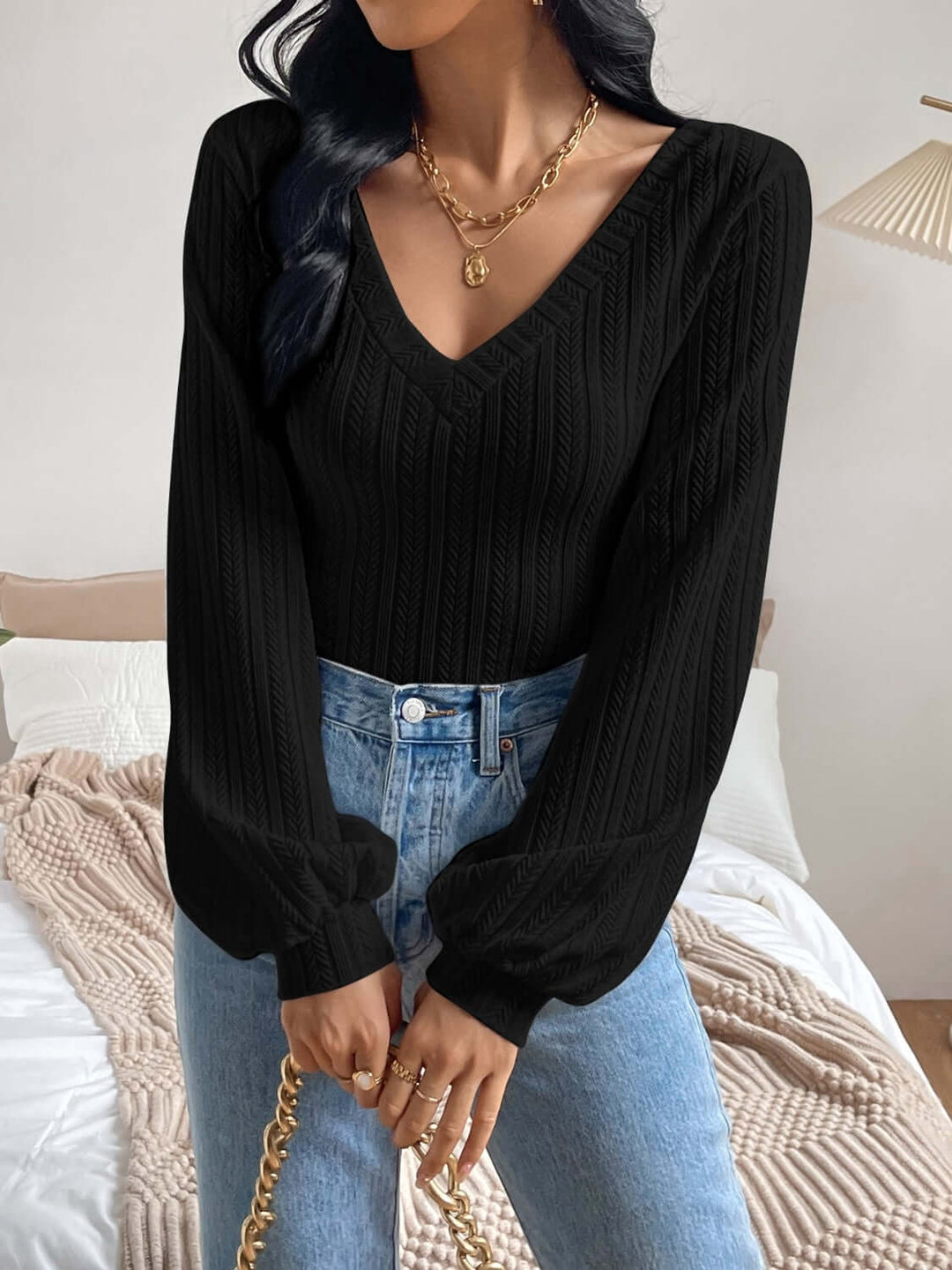 V-Neck Long Sleeve Top