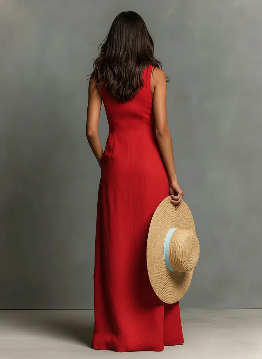 Sleeveless Maxi Shirt Dress with Button Front