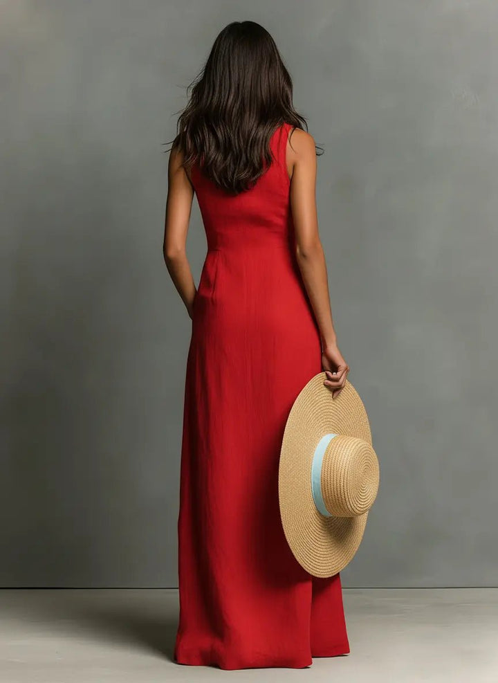 Sleeveless Maxi Shirt Dress with Button Front