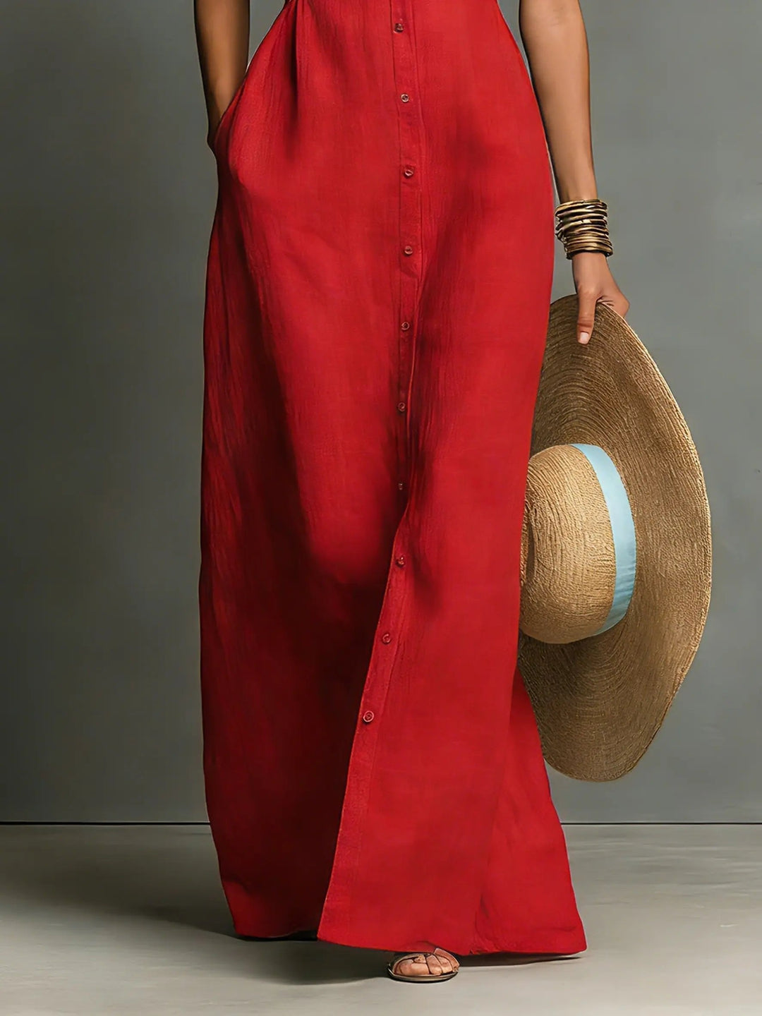 Sleeveless Maxi Shirt Dress with Button Front