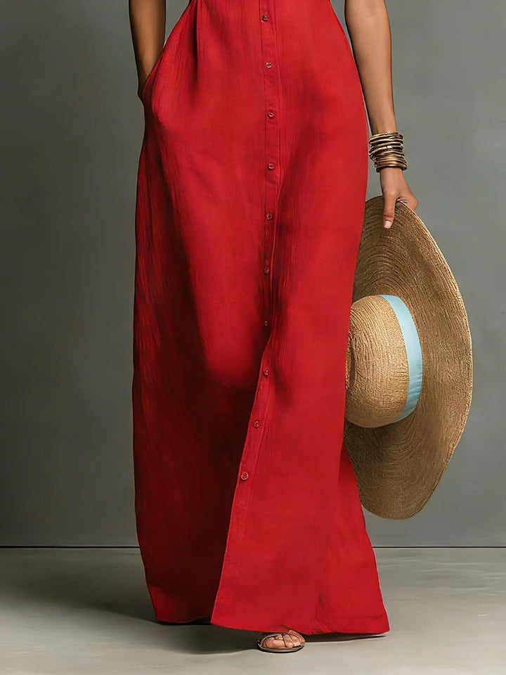 Sleeveless Maxi Shirt Dress with Button Front